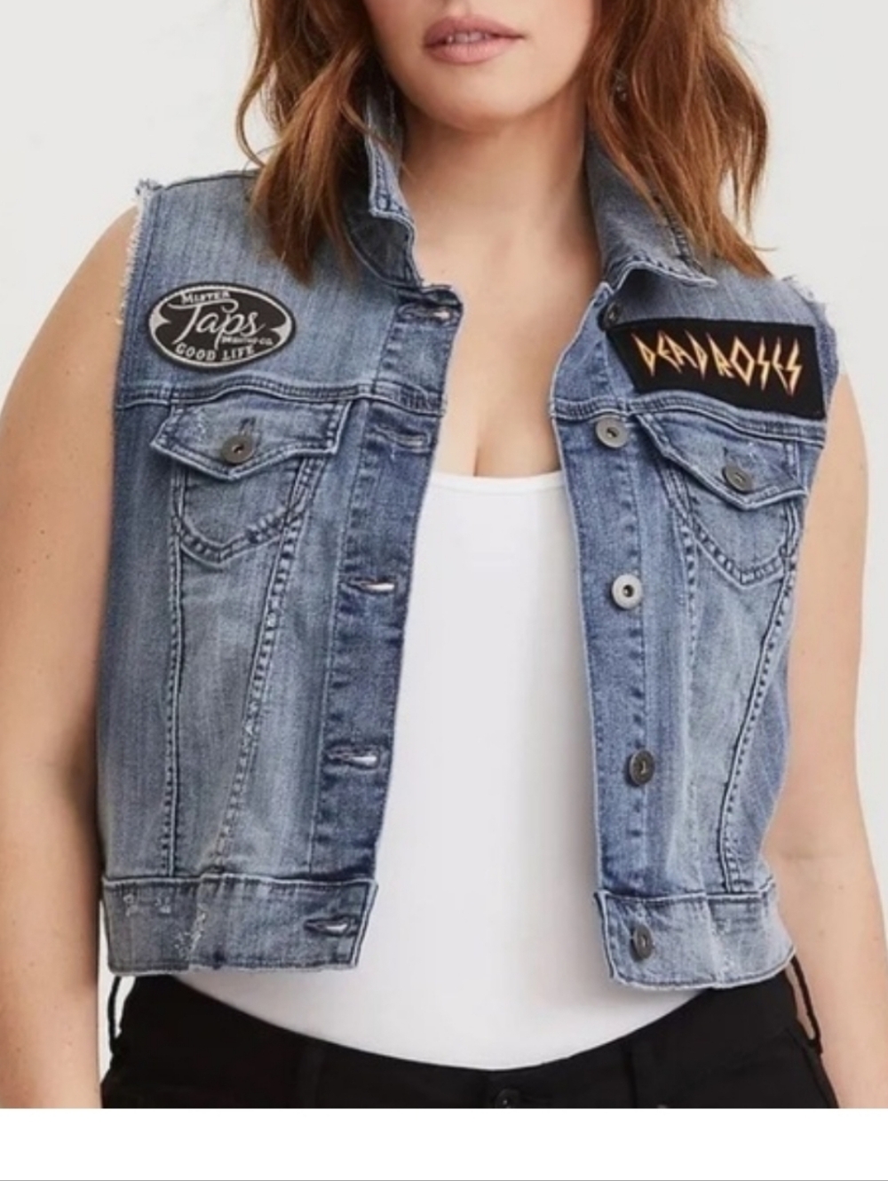 Torrid Denim Button-Front Distressed Trucker Rock Vest Size 3 Concert Ready